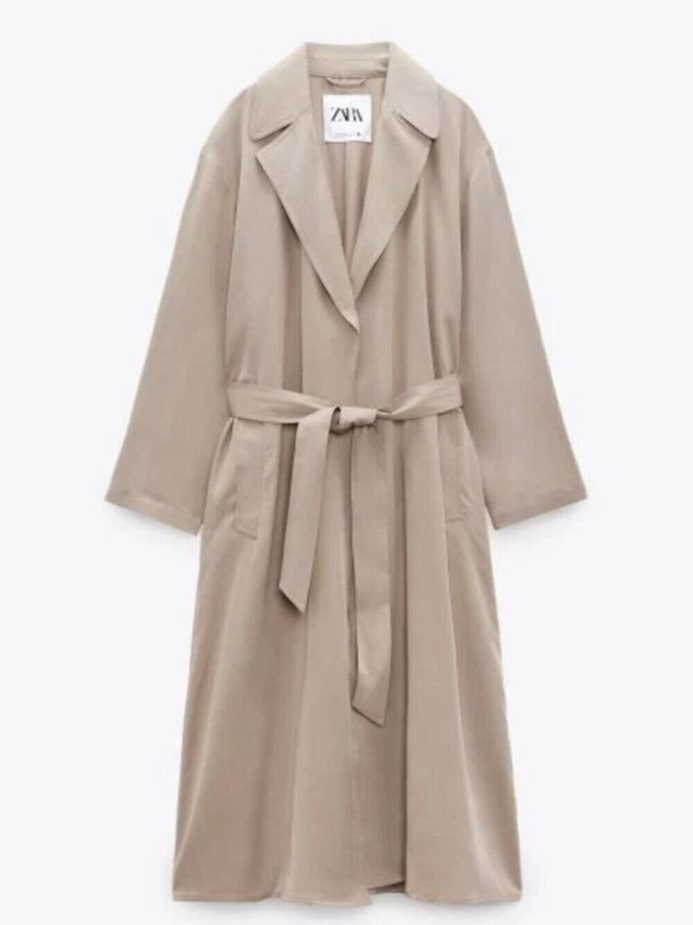 Zara Technical Trench Coat with Belt Beige Grey Size XS